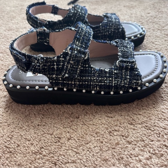 NEW Stuart Weitzman Zoe Lift Sandals Sz 40 Metallic Tweed Pearl Dad Sandal - Picture 12 of 13